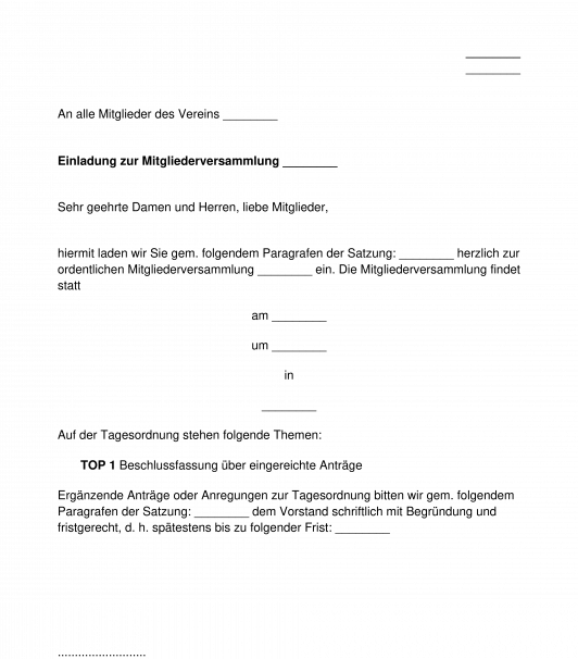 Einladung Zur Mitgliederversammlung Eines Vereins