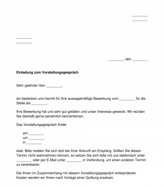 Einladungsschreiben zum Vorstellungsgespräch