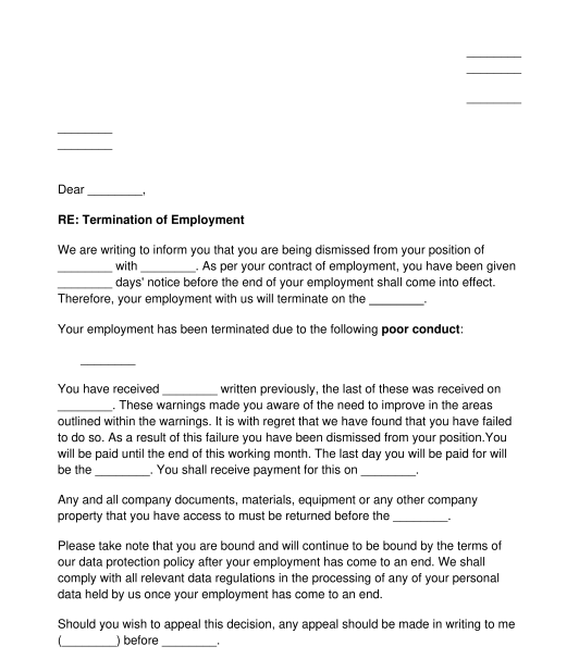 Employee Dismissal Letter