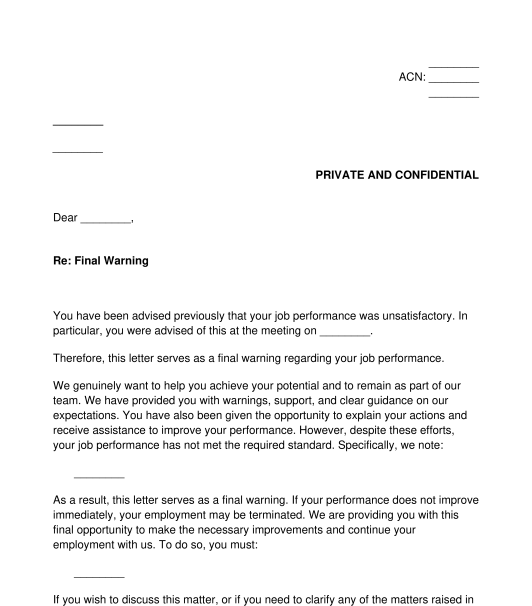 Employee Final Warning Letter