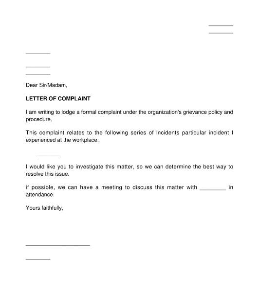 Grievance Template Letters