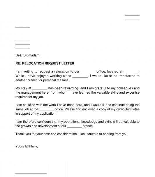 Employee Relocation Request Letter