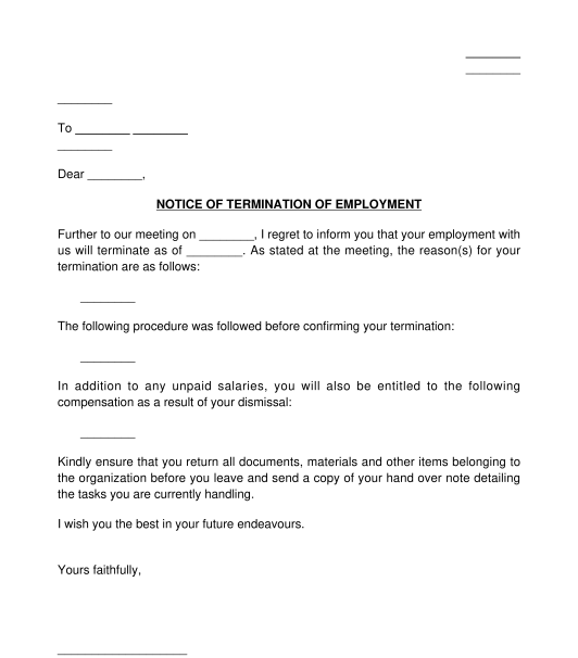 Employer's Letter of Termination