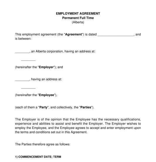 employment agreement sample template word and pdf