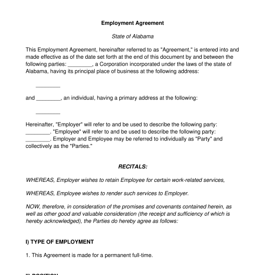 Employment Contract Template Word