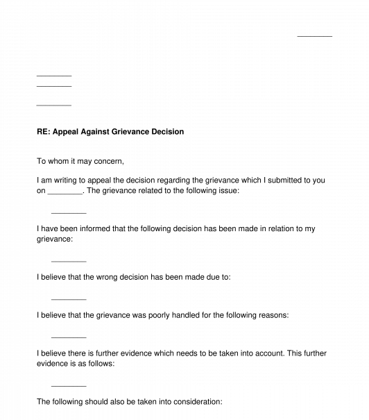 Employment Grievance Appeal Letter