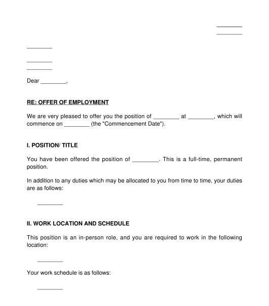 Employment Offer Letter - Sample Template