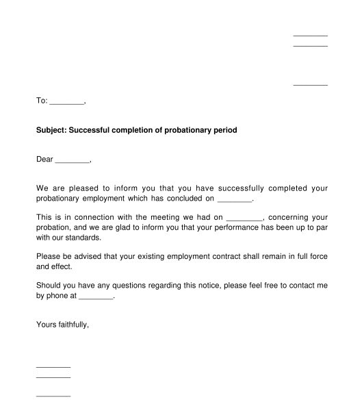 End of Probation Notice by Employer