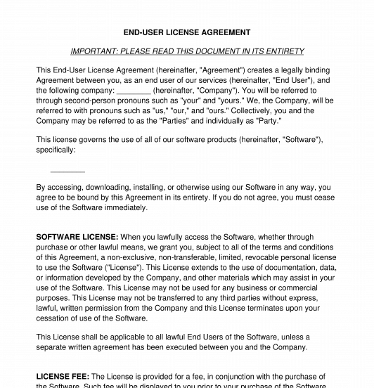 EndUser License Agreement Template Word & PDF