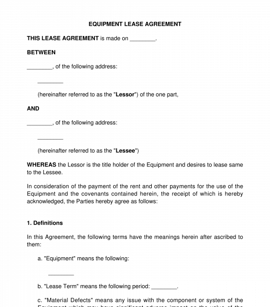 Equipment Lease Agreement - Sample Template