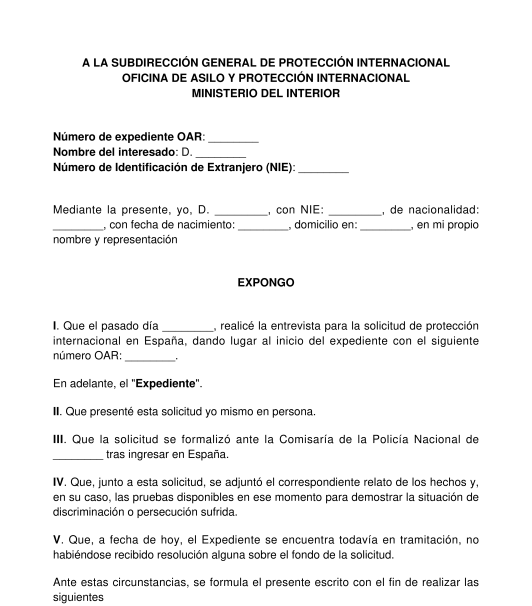 Escrito de alegaciones adicionales en una solicitud de protección internacional