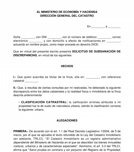 Escrito de manifestación de discrepancias catastrales