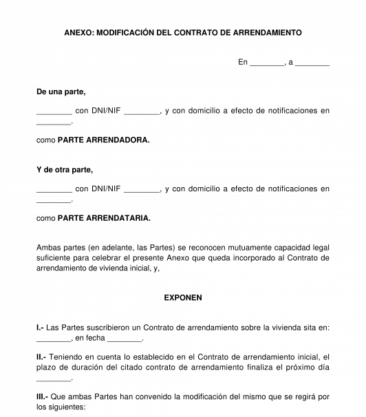 Anexo: modificación del contrato de arrendamiento