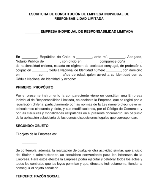 Escritura de Constitución de una Empresa Individual de Responsabilidad Limitada EIRL