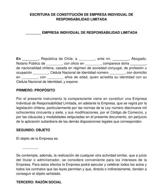 Escritura de Constitución de una Empresa Individual de Responsabilidad  Limitada