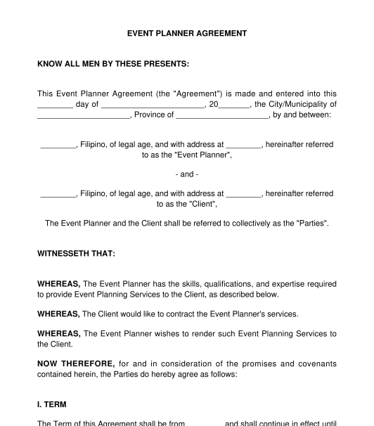 Event Planner Agreement