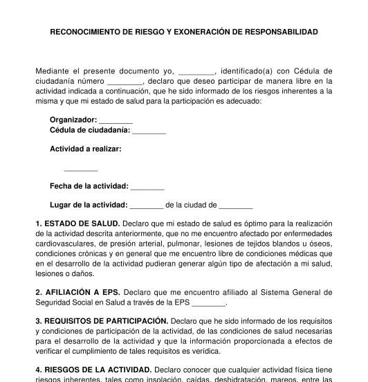 Exoneración de responsabilidad por lesiones o daños