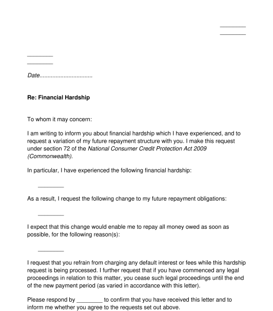 Financial Hardship Letter Sample from www.wonder.legal