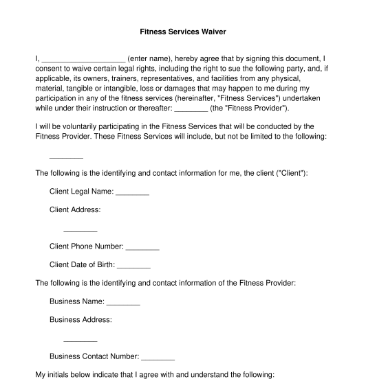 Fitness Services Waiver