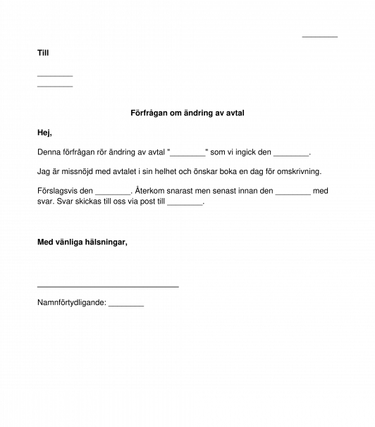 Förfrågan att ändra avtalsvillkor