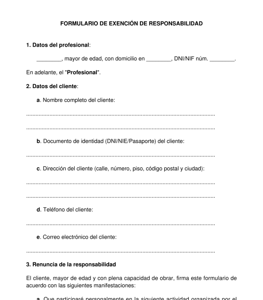 Formulario de exención de responsabilidad civil