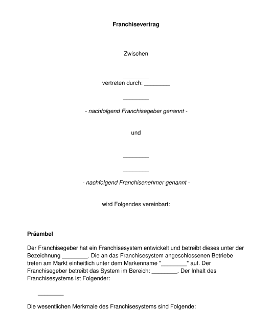 Franchisevertrag Muster Vorlage Online Word Und Pdf