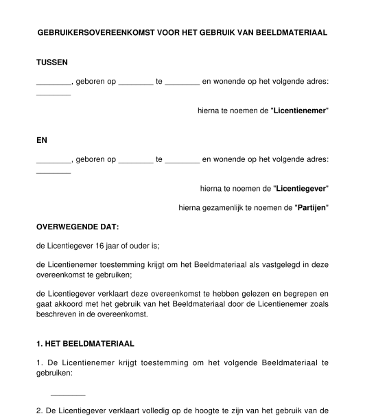 Begin gratis Gebruikersovereenkomst voor beeldmateriaal