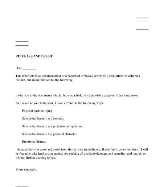 General Cease And Desist Letter Sample Template