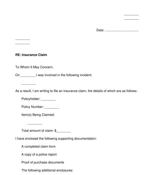 Insurance Claim Letter Template Database - Letter Templates