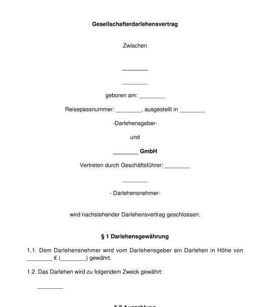 Gesellschafterdarlehensvertrag Muster Word Und Pdf