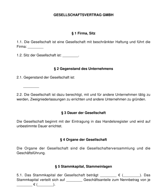 Gesellschaftsvertrag Gmbh Muster Vorlage Word Pdf