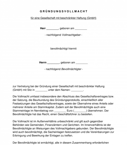 Gründungsvollmacht - GmbH/UG