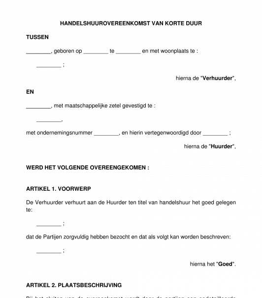 Handelshuurovereenkomst van korte duur