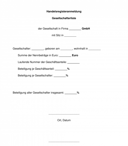Handelsregisteranmeldung Gesellschafterliste - GmbH/UG