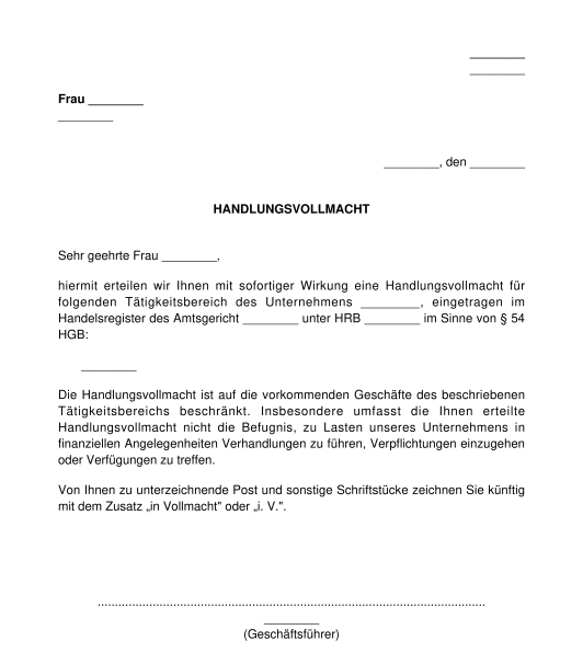 Handlungsvollmacht Muster Vorlage Word Und Pdf