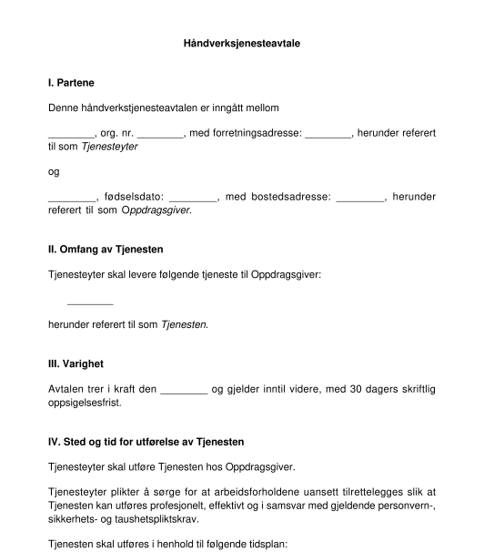 Håndverkstjenesteavtale