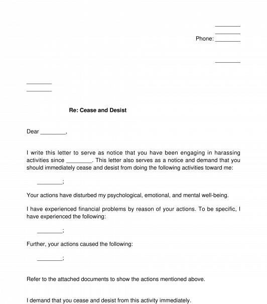 Landlord Harassment Letter Template