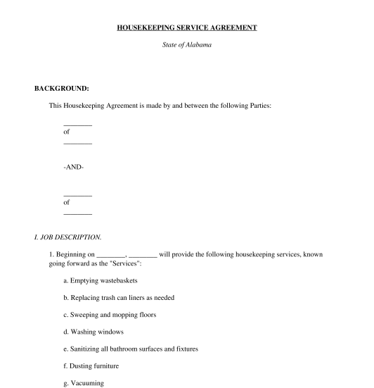 Housekeeper Service Agreement