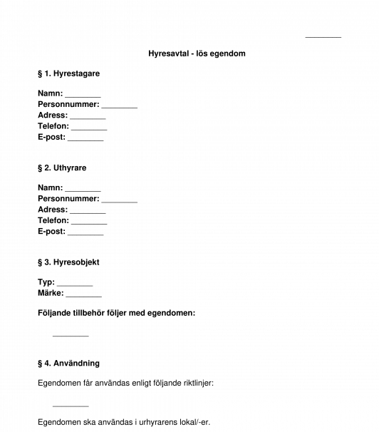 Hyresavtal - lös egendom