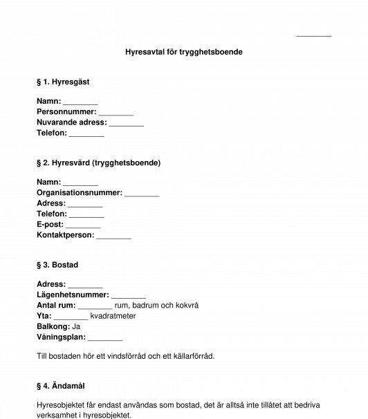 Hyresavtal - trygghetsboende