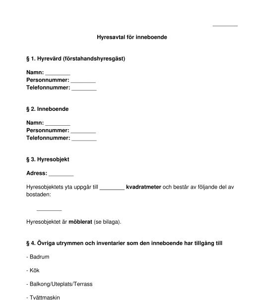 Hyreskontrakt för inneboende