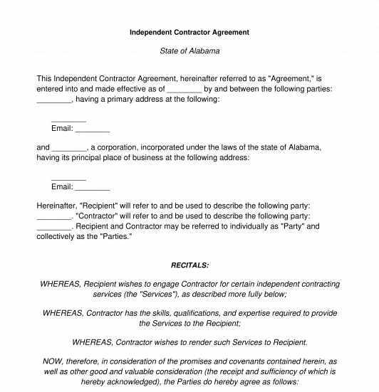Independent Contractor Agreement Sample Template