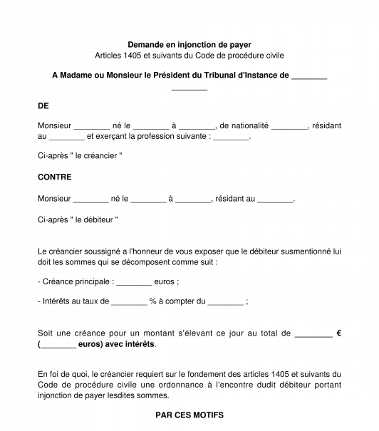 Injonction de payer en matière civile
