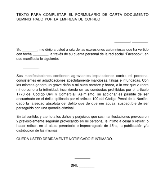 Intimación para el Cese de Injurias y Calumnias