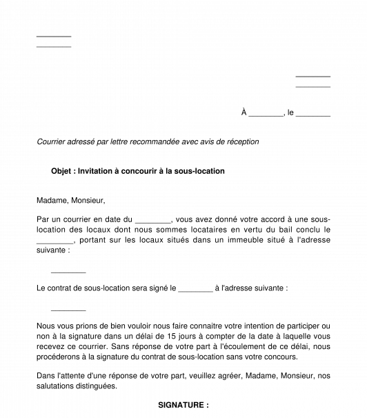 Invitation du propriétaire à concourir à l'acte sous-location, bail commercial