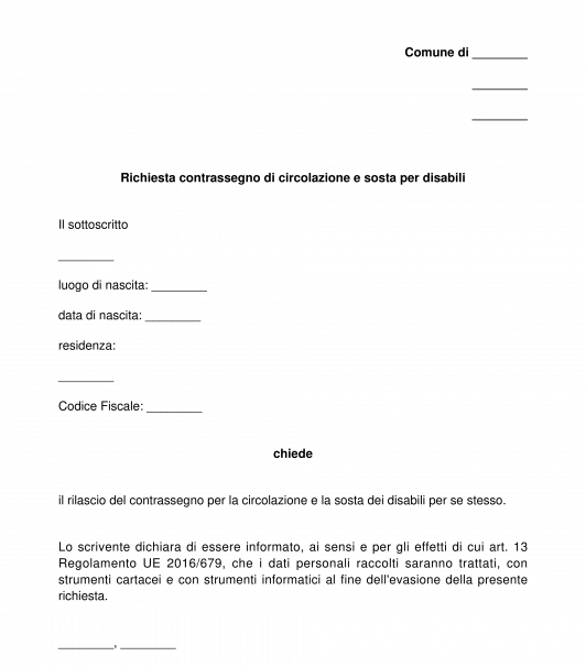 Istanza di rilascio contrassegno di parcheggio per disabili