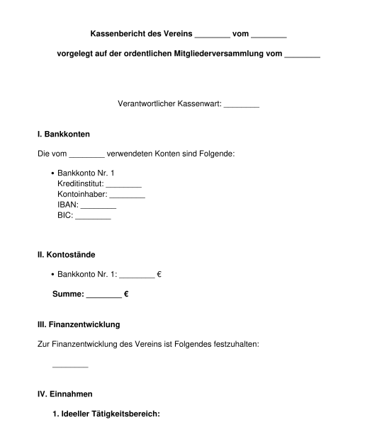 Kassenbericht Eines Vereins Muster Vorlage Word Pdf