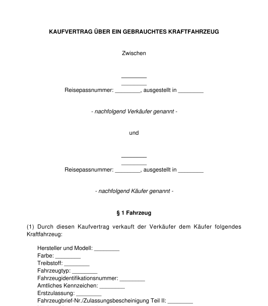 Kaufvertrag Auto Motorrad Muster Vorlage Word Pdf