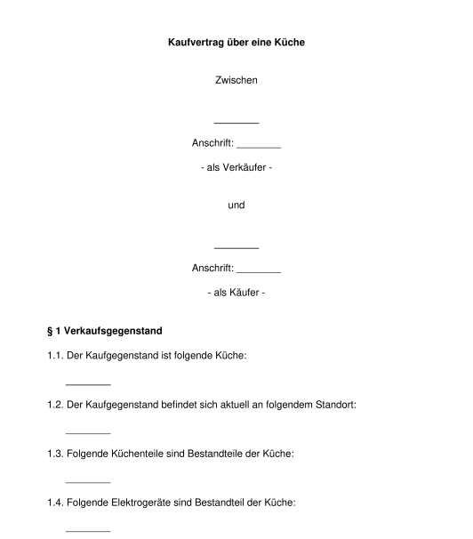 Kaufvertrag Kuche Muster Vorlage Word Und Pdf