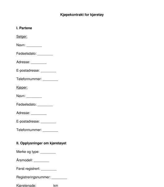 Kjøpekontrakt for Kjøretøy